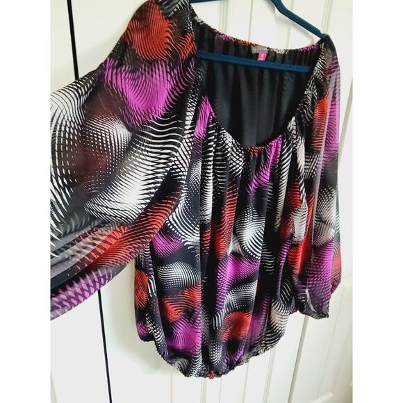 Vince Camuto 3X Blouse Balloon Sleeve Elastic Hems‎ Multicolor Romantic Chiffon - Picture 5 of 8